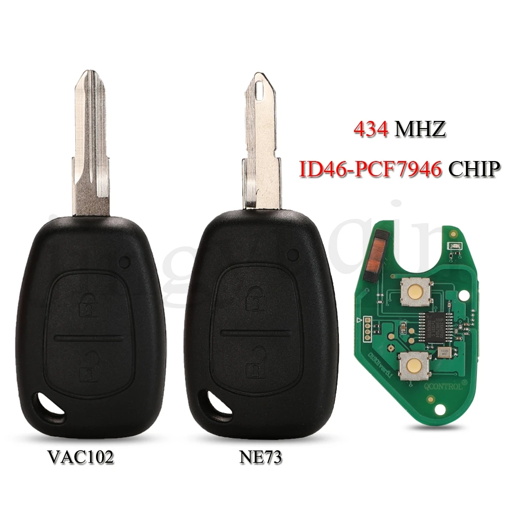 jingyuqin Remote Car Key For Renault Traffic Master Vivaro Movano Kangoo 2 Buttons 433MHZ ID46 PCF7946 Chip NE73/VAC102 Blade