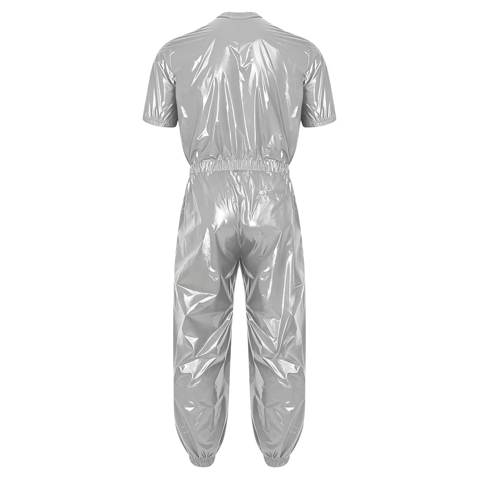 Mens Waterproof One Piece Unitard Jumpsuit Front Zipper Elastic Waist Side Pockets Jogging Pants Romper Raincoat Sauna Tracksuit view 5