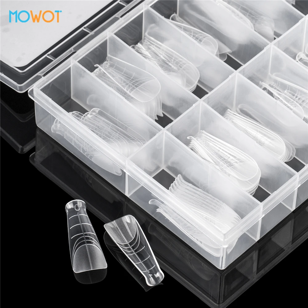 MOWOT 140pcs Clear Dual Forms Nail Extension Molds Acrylic Reusable Top Forms 14 Sizes Full Cover Nail Tips Poly Nail Gel Molds