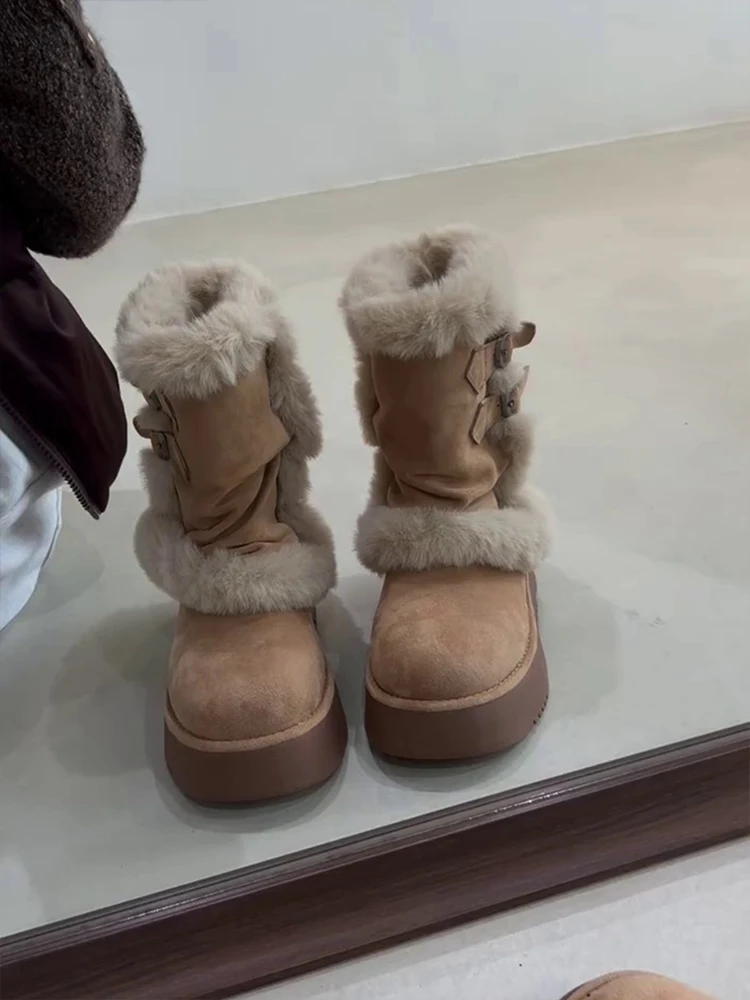 

Women's Thi Bot Furry Snow Boots Winter New Sle Fce Lined Warm ort Boot Northeast Cotton oes Casual ort Tube