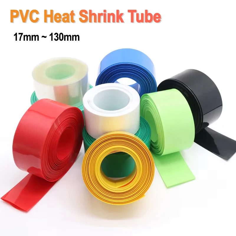 5m PVC-Schrumpfschlauch, Breite 17mm ~ 130mm, wasserdicht, isoliert, für 18650 Lipo-Akkupacks, Wickelfolie, Kabelschutzhülle