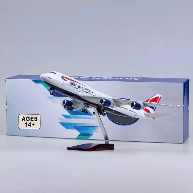 Boeing 747 Model Aircraft British Airways Miniature Plane 1:150 Scale Die-casting Airplane With Wheel LED Light Collected Gift B