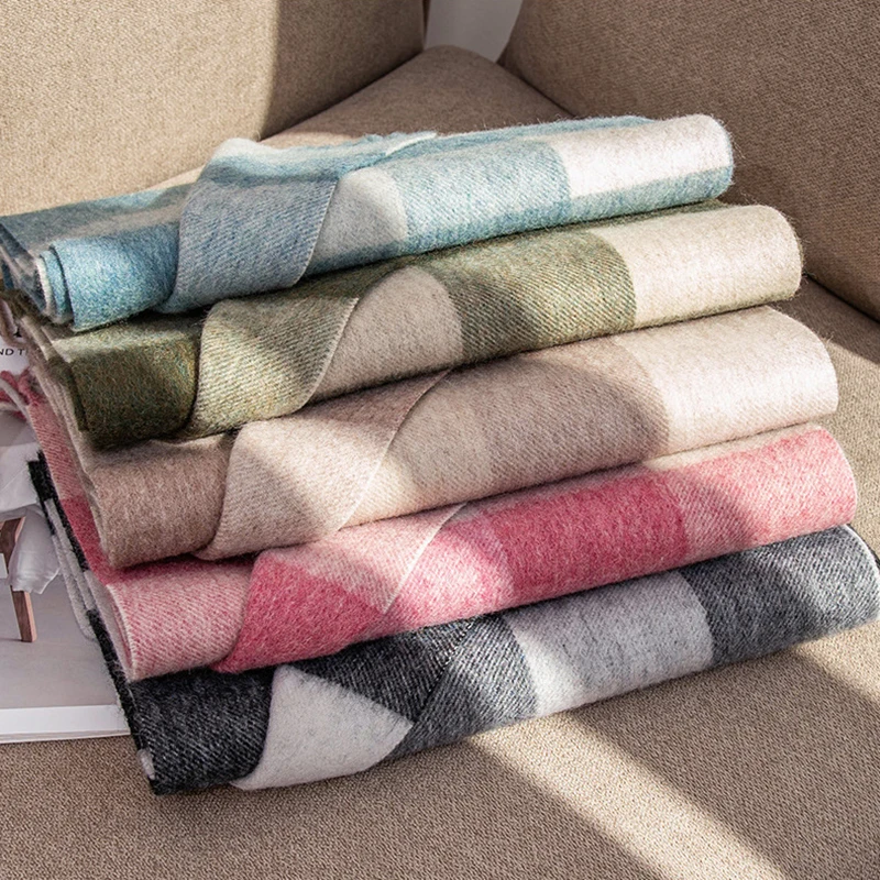 100-純毛スカーフ-y2k-フリンジ厚く暖かいチェック柄エレガントな通勤スカーフ-2025-秋冬新着