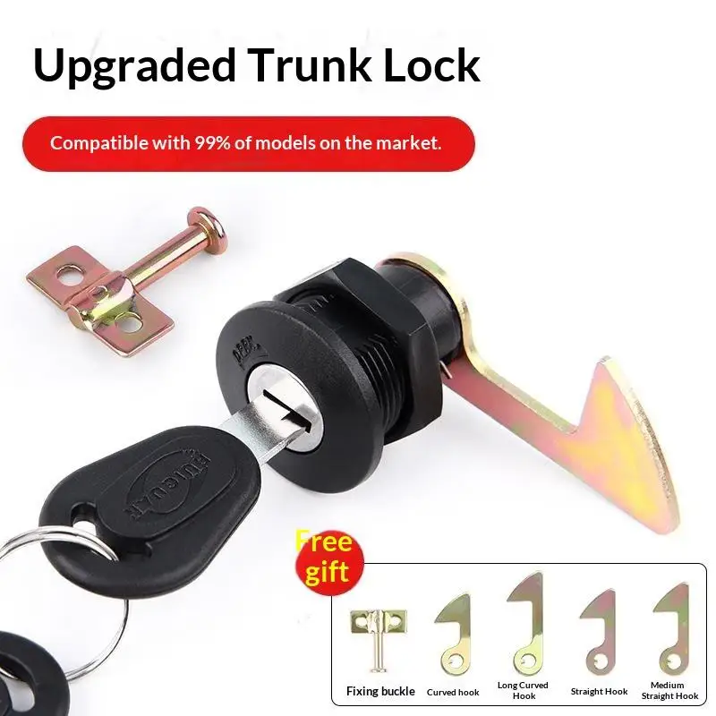 1Set (1 Lock+2 Keys+4 Metal Hook) Electric Car Scooter Tail Box Lock Trunk Lock Accessories Motorcycle Rear Locks - view 2