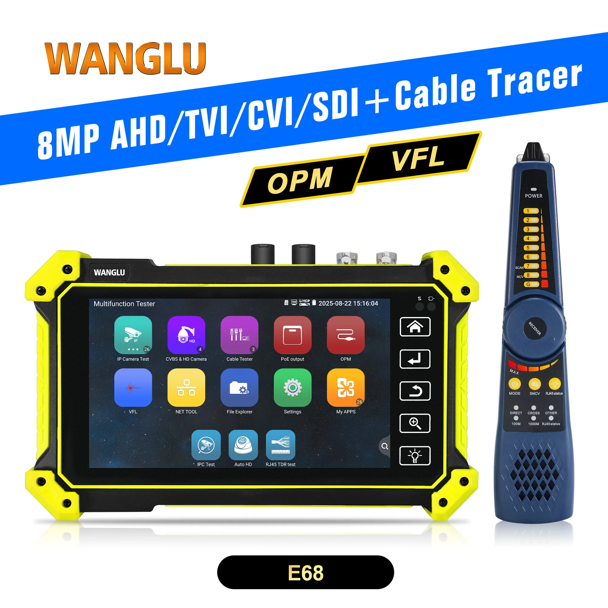 WANGLU 4K H.265 IP Camera Tester 8MP AHD TVI CVI SDI Analog IP Camera Monitor Tester Auto HD CCTV Camera Tester WiFi Analyzer