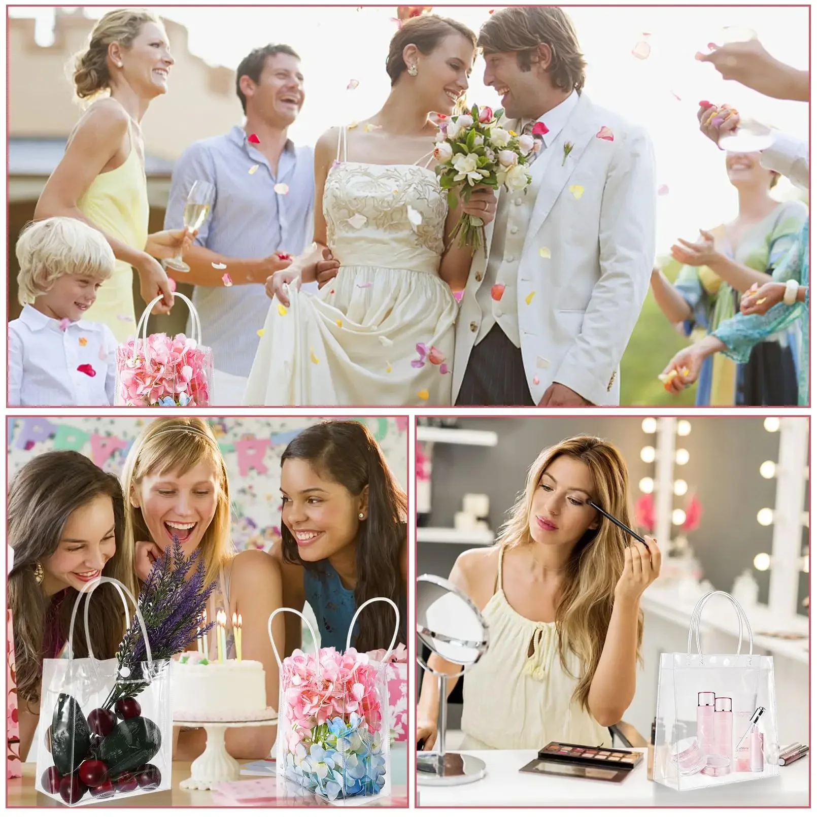 10–100 Stück durchsichtige Geschenktüten aus Kunststoff mit Griff, transparente Geschenktüte, wiederverwendbare Einkaufstasche, PVC-Goodie-Taschen für Hochzeits-Partyzubehör – Detail 5