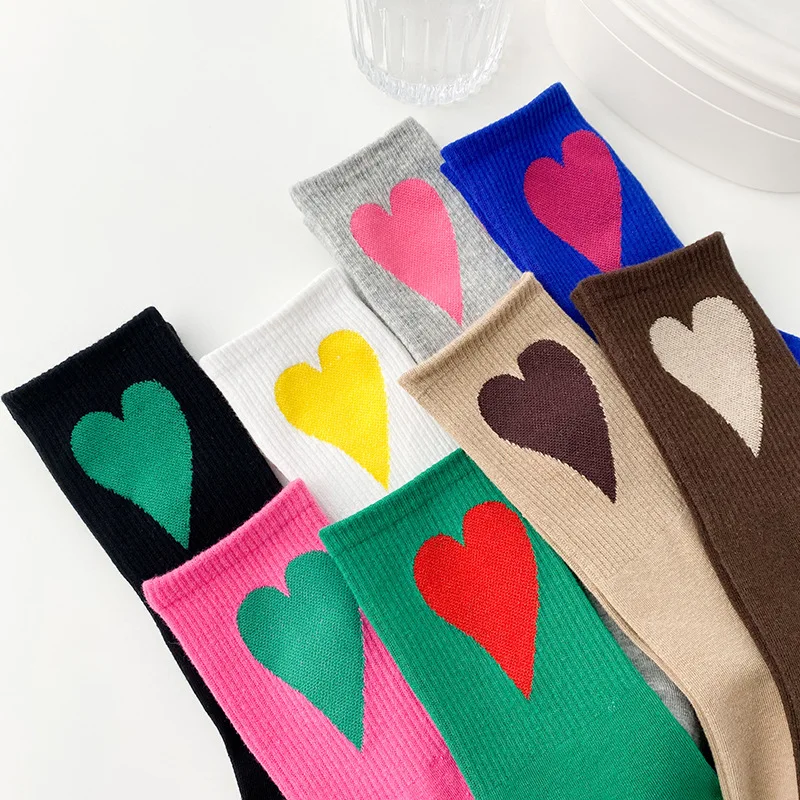 1 Pair Women Sweet Heart Socks Long Cotton socks high Tube Lovely Soft Short Sock Breathable Sweat-Absorbing Casual Socks