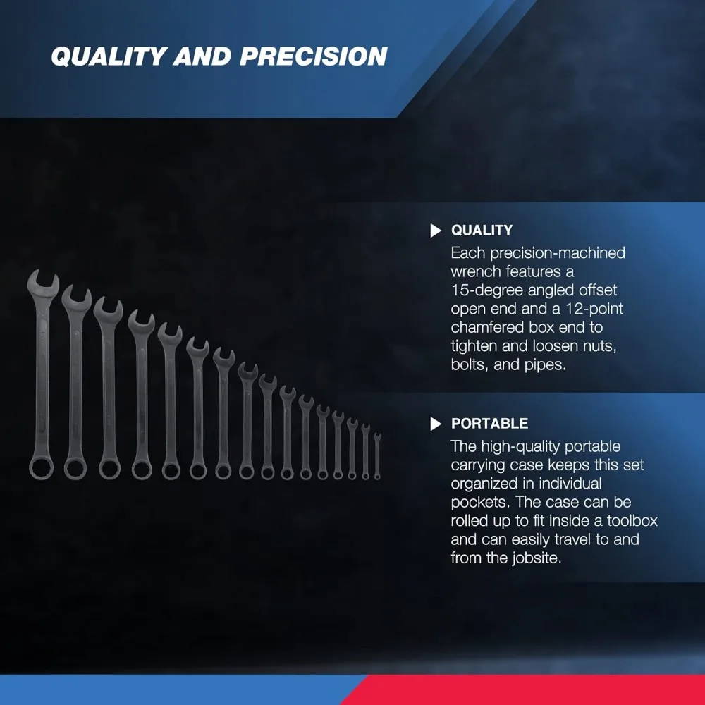 16-Piece Jumbo Combination Wrench Set | SAE Sizes 1/4” to 1-1/4” | Heavy-Duty Raised Panel Design