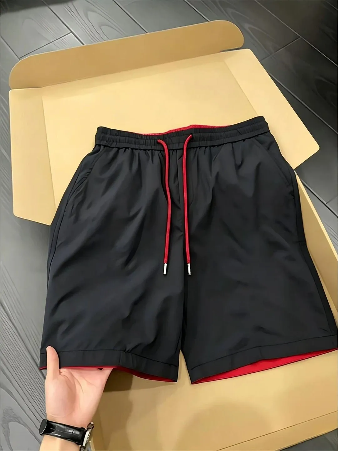 

Quick Dry Ice Silk Men's Shorts Summer Beach Sports Pants Color Block Design Comfortable Loose Fit Low Waist Straight Leg Shorts