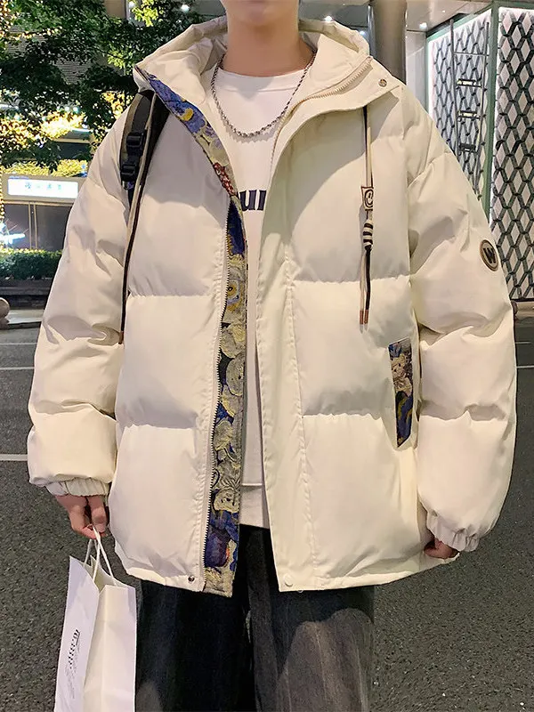 

Новая мужская утепленная хлопковая куртка 2025 года: теплая зимняя модель с капюшоном, молодежная, модная, свободного кроя, брендовая, для повседневной носки