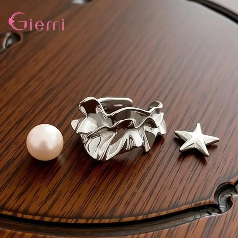 Personality 925 Sterling Silver Irregular Ruffles Open Adjustable Rings for Women Girls Engagement Party Fashion Jewelry Gifts