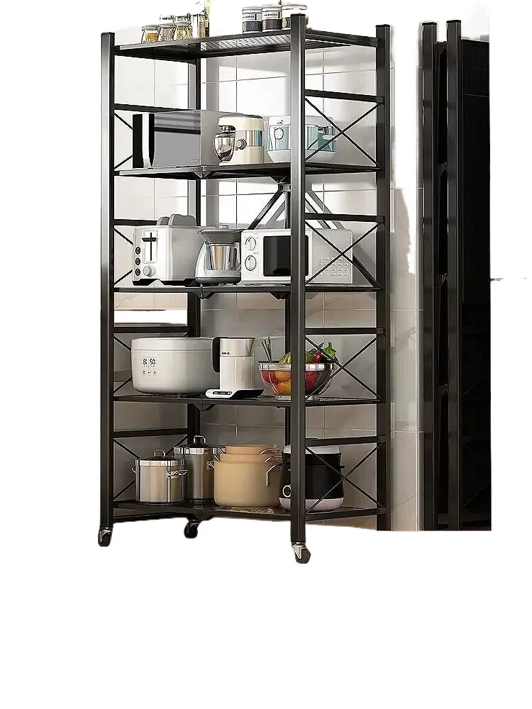 Installation-free kitchen folding rack Floor-to-ceiling multi-layer microwave oven storage rack Multifunctional kitchen rack