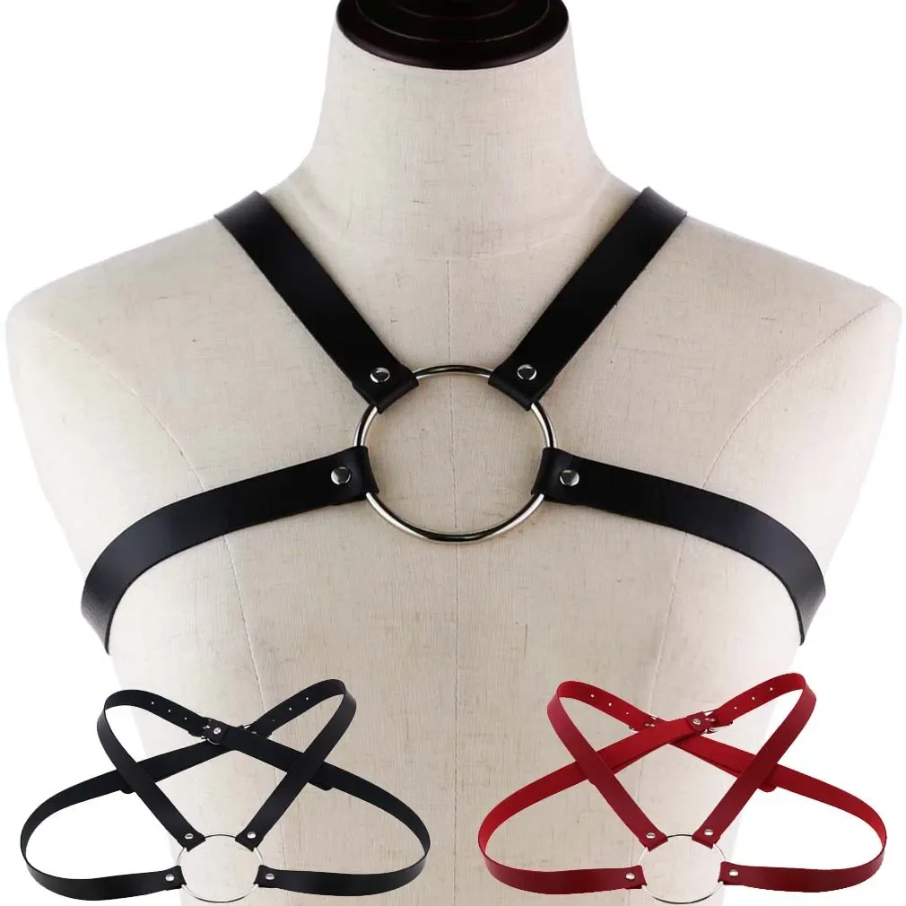 

Punk Goth O-shaped Body Strap Men Women Sexy PU Leather Chest Muscle Shoulder Belly Strap Garter Belt suspenders men adult toys