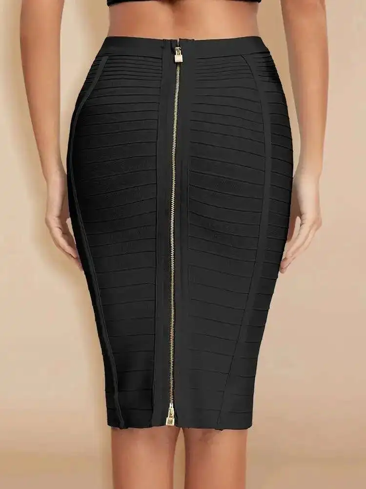 Sexy Pencil Bandage Skirt Striped Quality Luxury Zipper Skirts Party Celebrity Wholesale XL Red Blue Black Slim Skirts  TJ9G