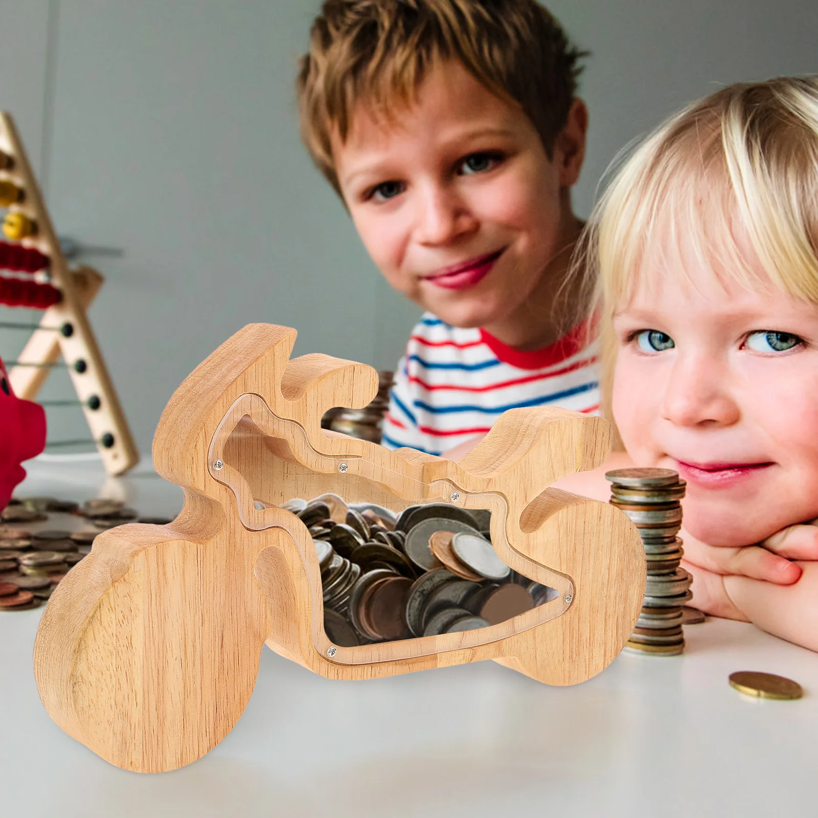 Tirelire en bois Unique avec motif Animal, rangement de pièces de monnaie Transparent, décoration artisanale, Pot d'épargne, cadeau pour Festival d'anniversaire