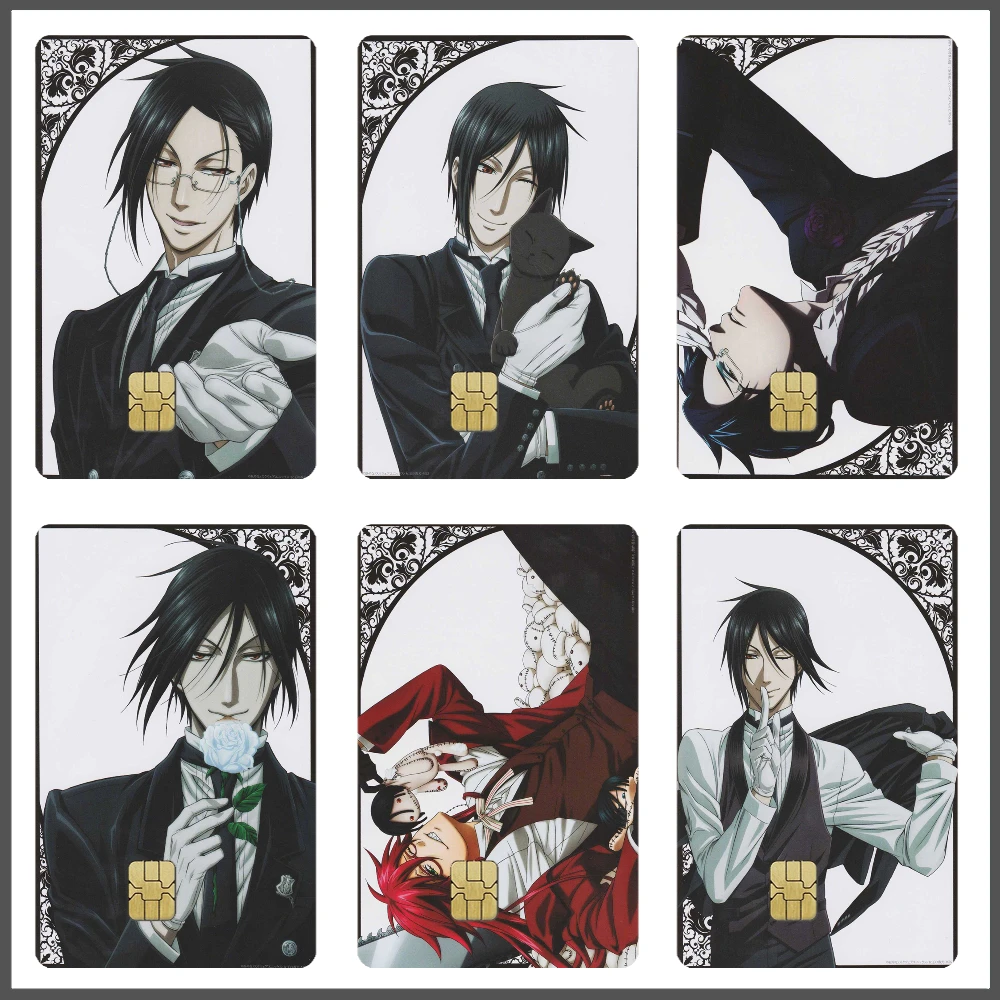 Pegatinas de tarjetas de Anime Black Butler, 4 Uds., piel de tarjeta de PVC, cubierta de tarjeta de crédito, calcomanías decorativas, regalos exquisitos