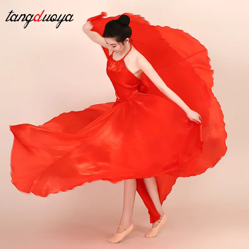 

Elegant Women's Dance Half Skirt Classic Dance Outfit Modern Chinese Dance Wide Swing Training Performance Pearl luster Skirt