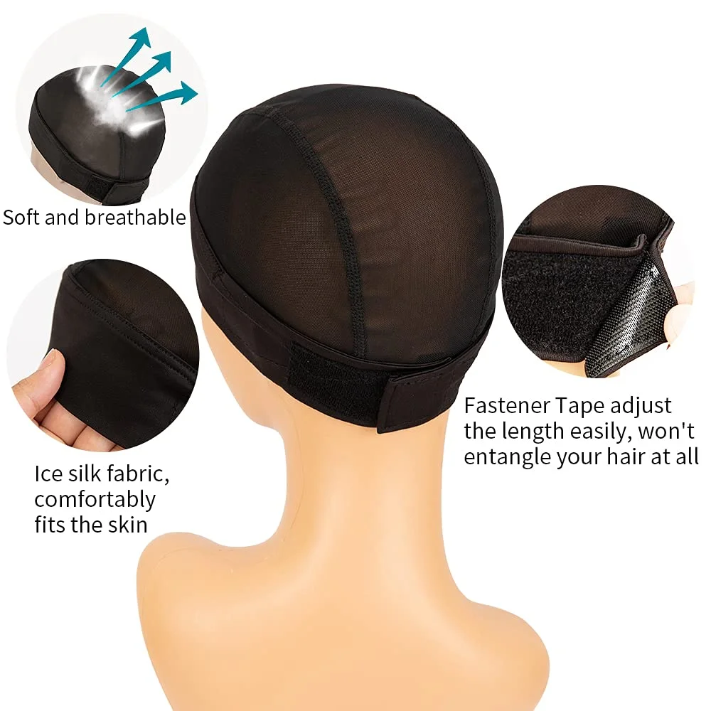 Topi Wig Bando 3 Buah/Lot untuk Pembuatan Wig Dapat Diatur Topi Pegangan Wig Jaring Topi Kubah Dapat Diregangkan Jaring Rambut untuk Pria Wanita DIY Hitam