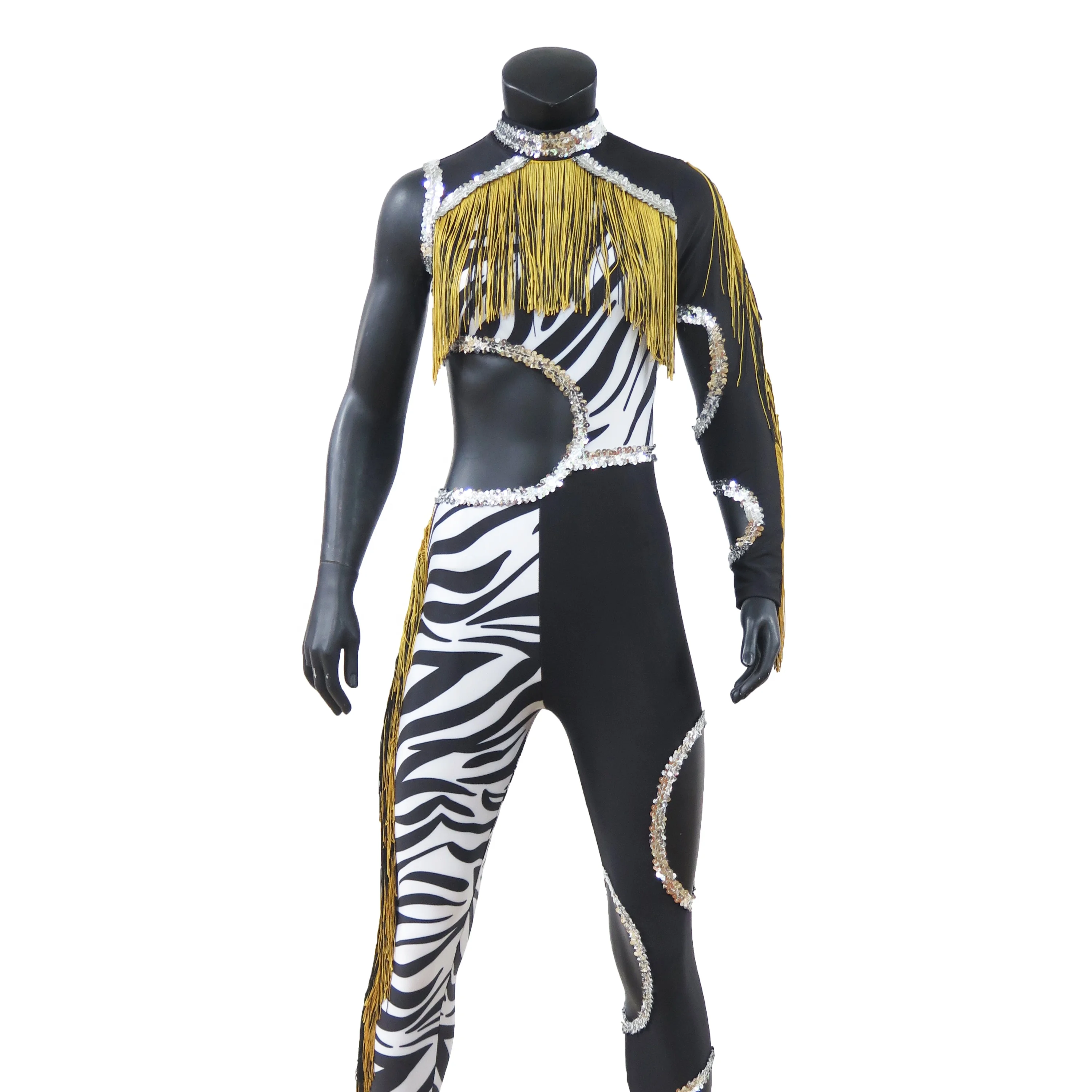 Custom Majorette Uniforms Black Zebra Strip Sexy Girls Fringe Dance Wear Costumes Majorette Uniforms Dance Outfits