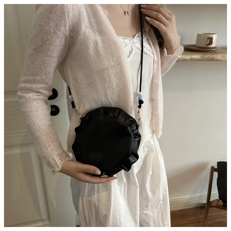 Damentasche, neue trendige High-End-Ketten-Umhängetasche, süße Mädchen-Plissee-Kleinerunde-Tasche – Detail 15