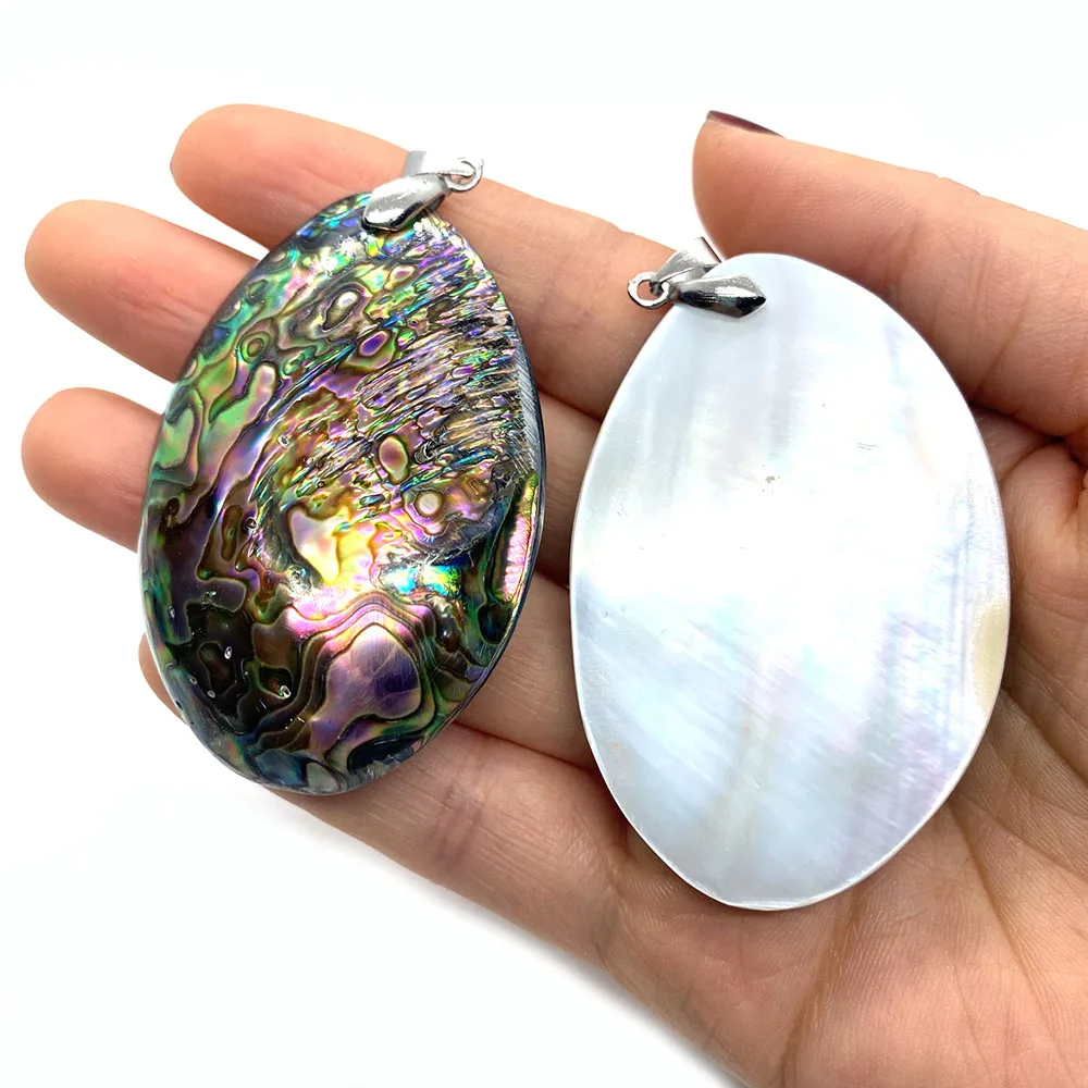 Natural Shell Pendant Vintage Single Sided Colorful Oval Abalone Shell Pendant for DIY Necklace Charms Jewelry Accessories