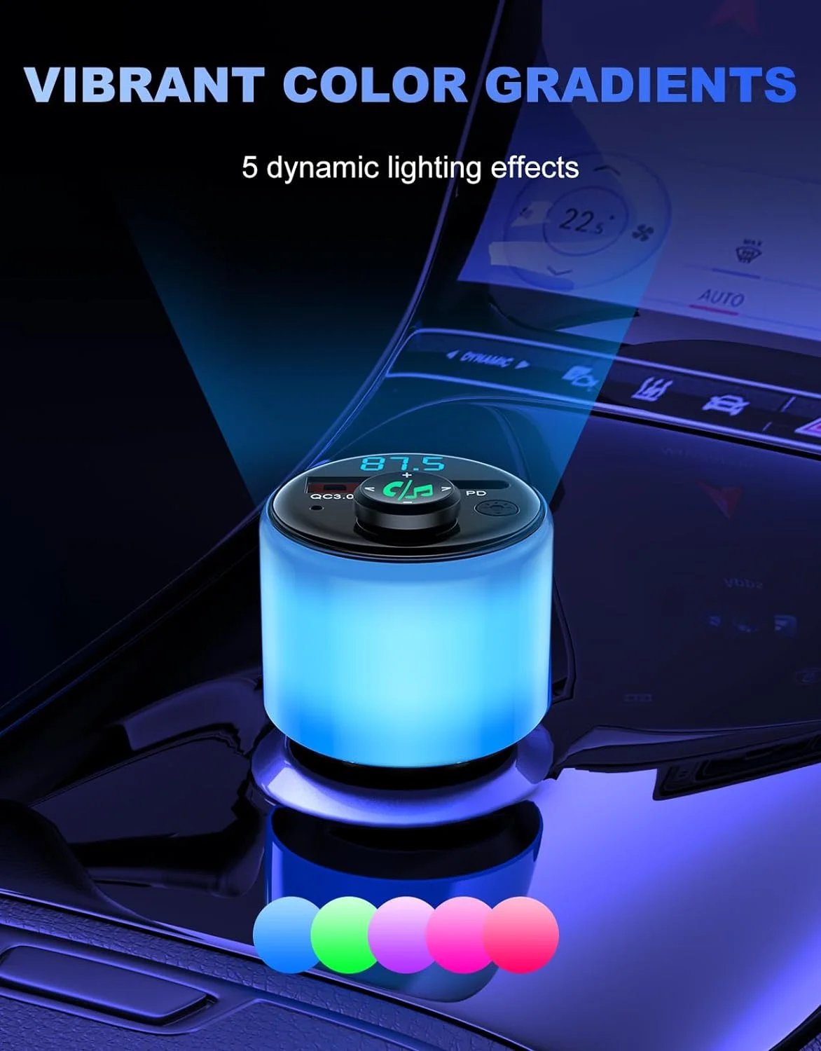 

Bluetooth 5.3 FM Transmitter for Car PD 30W+QC 3.0 Dual-Port Fast Car Charger FM Radio Car Adapter Hands-Free Hi-Fi Music Player