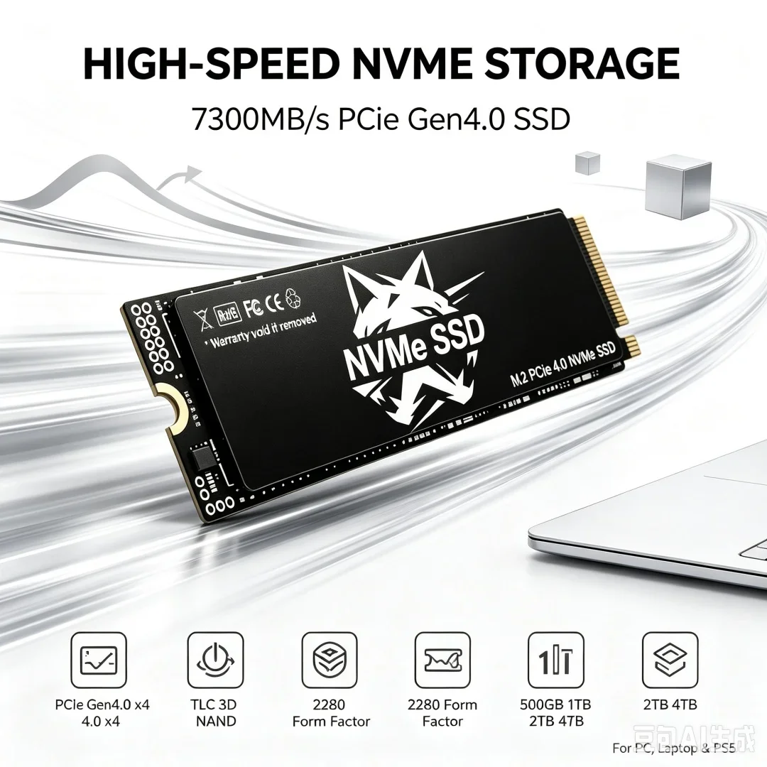 Internal M.2 2280 NVMe SSD Up to 7300MBs PCIe4.0 X4 TLC 3D NAND 500GB‑4TB Solid State Storage for PC Desktop Laptop