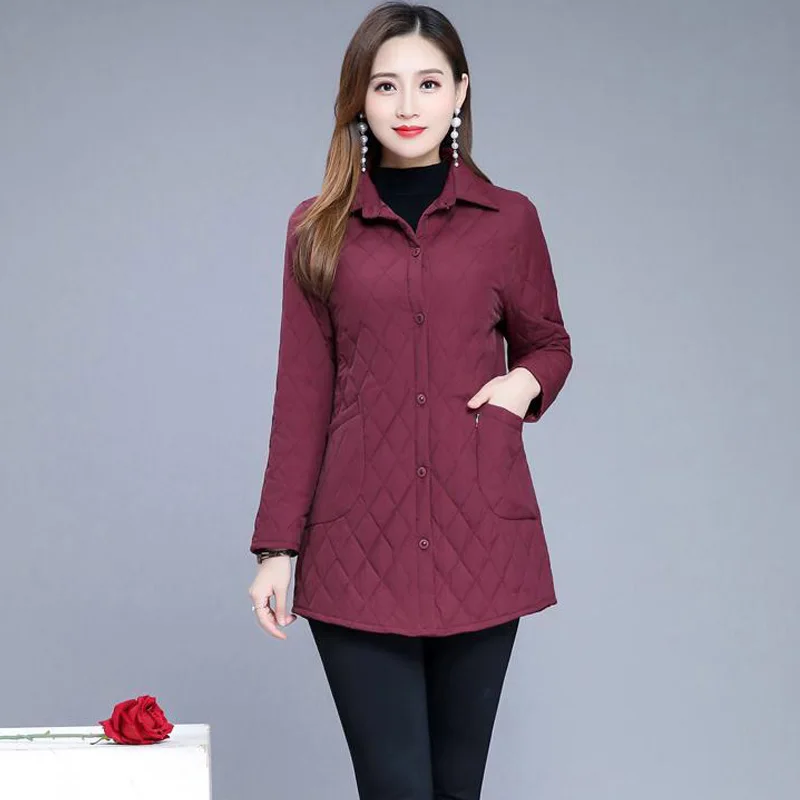 Autumn Winter Warm Thin Quilted Jacket Long-sleeved Jacket Parkas New Middle age Women cotton-padded Coat Mother Warm Overcoat