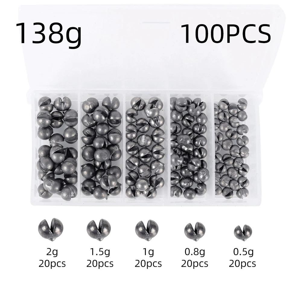 100PCS Fishing Weights Sinkers Fishing Float Weight Tackle Tool Round Split Shot Fishing Weights Lead Sinker Fishing Accessories