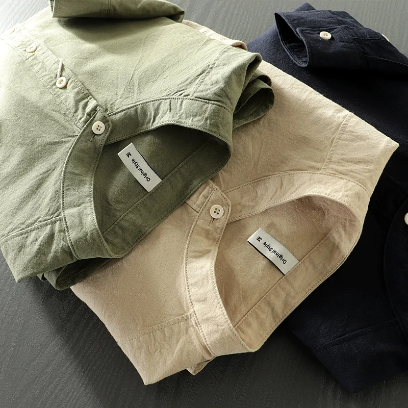 

Washed Carbon Matted Tail Goods Men's Standing Collar Casual Business Single Pocket Long-sleeved Shirt Outdoor Trekking Clothes