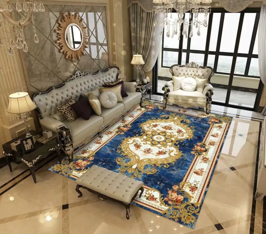 European Style Living Room Carpet Luxury Pattern Household Decorative Rugs BedRoom Cloakroom Lounge Washable Anti Slip Floor Mat