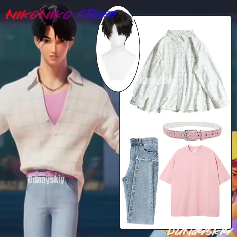 جينو كوسبلاي منقوشة قميص جينز زي أنيمي فيلم KPOP Saja Boys Jinu بدلة لعب الأدوار تمويه الهالوين للبالغين