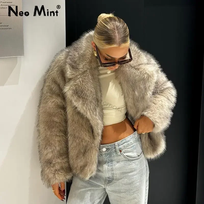 

Neo Mint Winter 2024 Brand Fashion Fluffy Eco Fox Fur Coat Chic Street Girls Gradient Faux Fur Jacket Women Luxury Outerwear