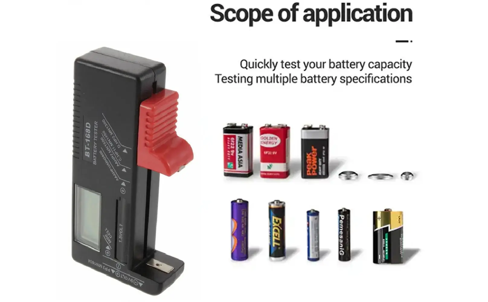 Battery Tester Universal Digital LCD Battery Checker AA AAA C D 9V 1.5V Button Cell Battery Voltage Tester BT-168D