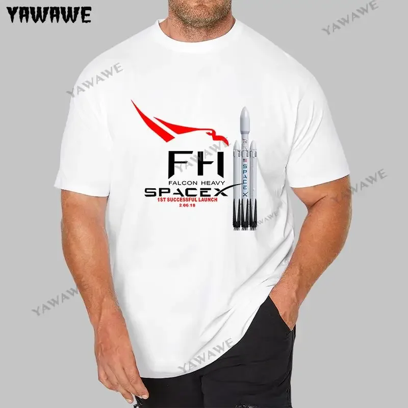 New cotton vintage tshirt men Falcon Heavy Rocket Spacex Elon Musk T-Shirt summer unisex Short Sleeve T Shirts drop shipping