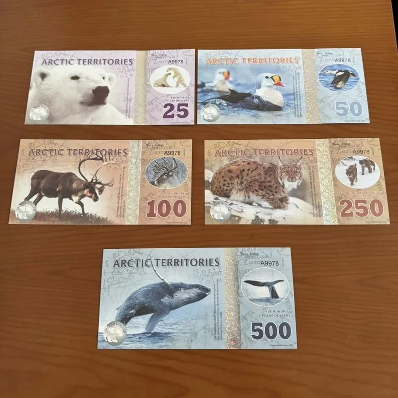 5-100 قطعة UNC الأوراق النقدية القطبية الشمالية 500 دولار فواتير المال البلاستيكية مع الأشعة فوق البنفسجية الرقم التسلسلي المال التذكارية جمع الهدايا