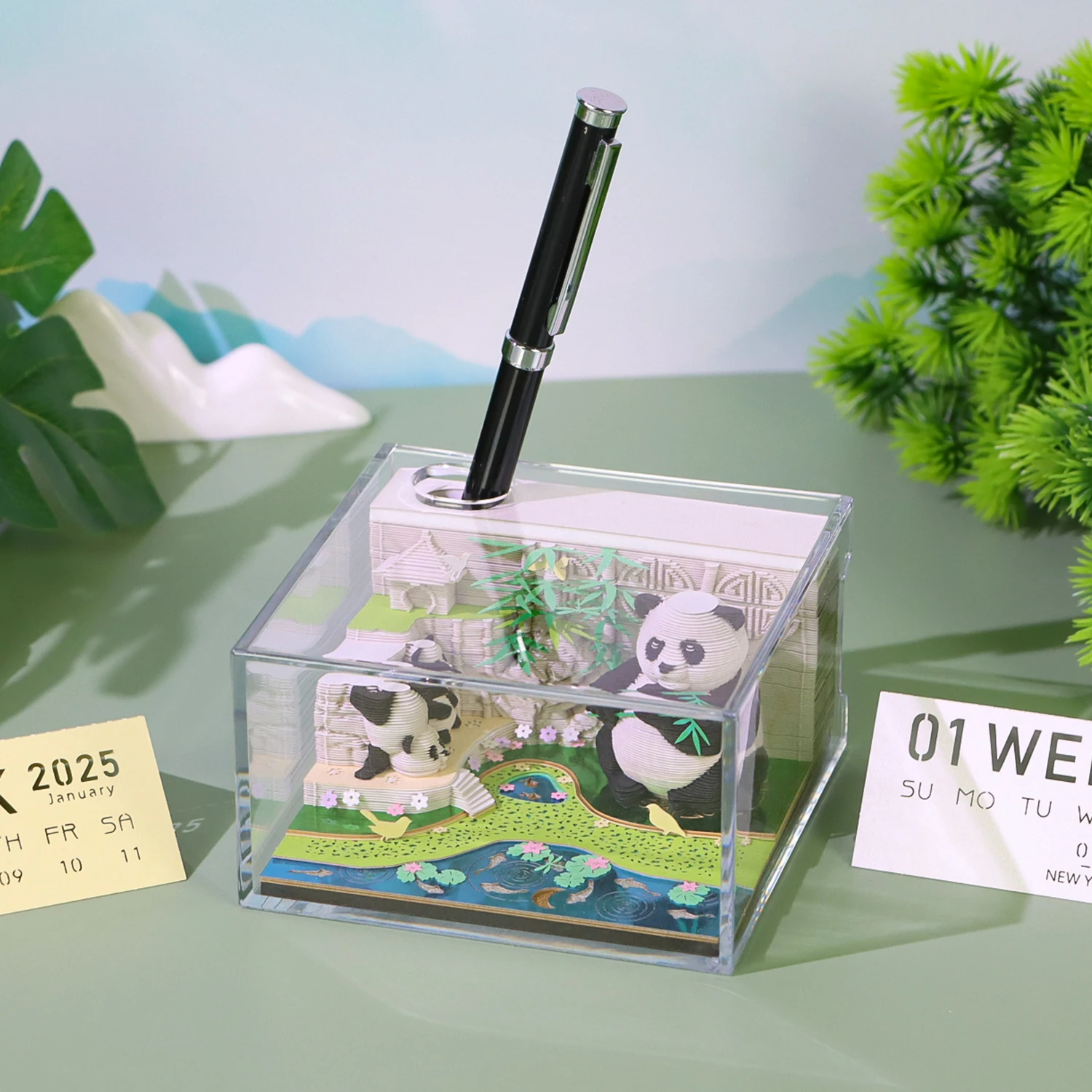 3D Notepad 2026 Calendar Cute Panda Paper Model Ornament Memo Pad Office Calendars Desktop Decoration Birthday Gift