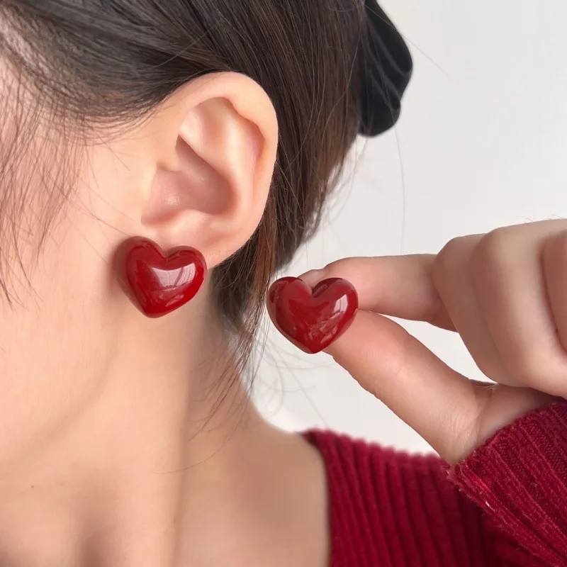 Fashion Bohemian Red Heart Geometry Set Stud Earring Mascot Ornaments For Women Valentine's Accessories Gift Wholesale E0272