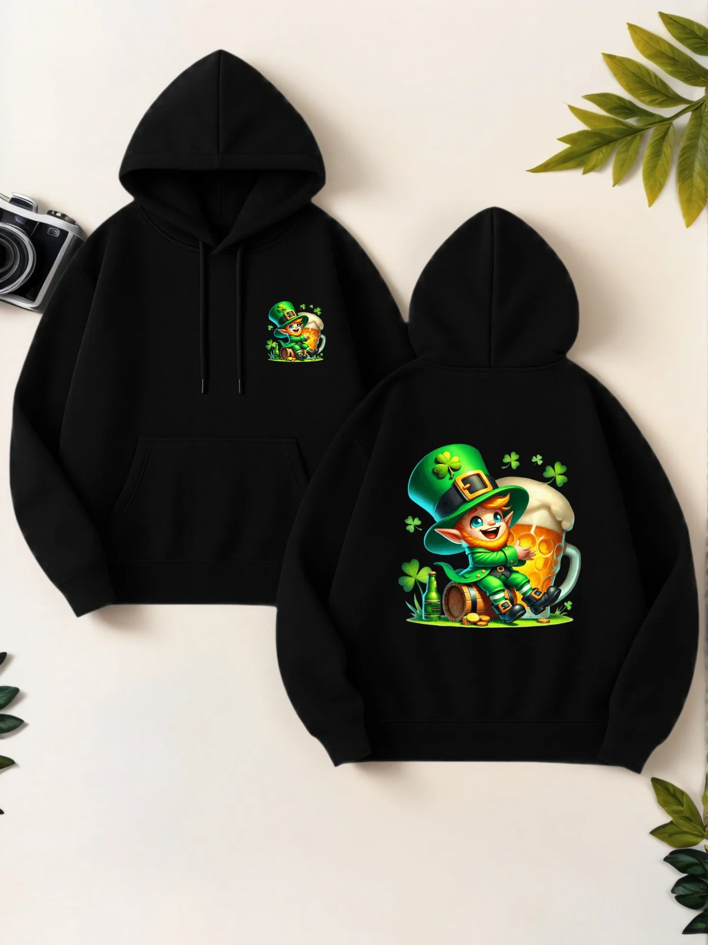 

Женская толстовка с рисунком, мультяшный принт Лепрекона, повседневная эстетика, на флисовой подкладке, повседневная повседневная одежда, для молодых мужчин