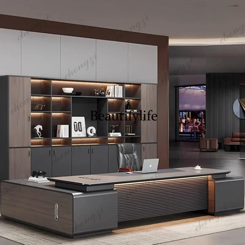 N178 TTT Paint Boss Office Desk Light Luxury High Sense Black President Manager Office Desk Chairperson Combination Escritorio
