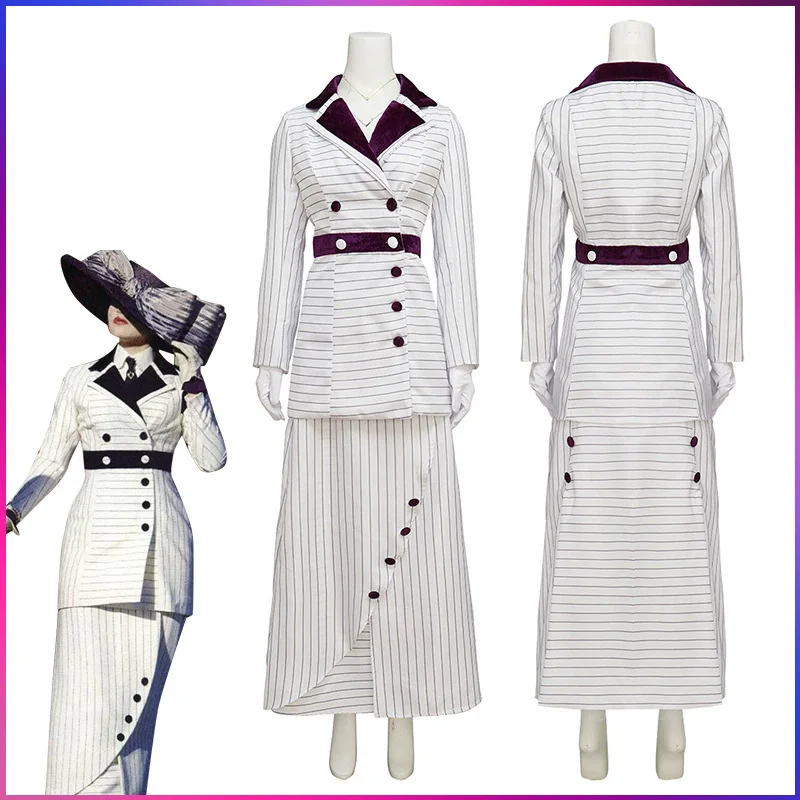 Anime Titanic Rose Cosplay Costume Purple Stripes Rose Dewitt Bukater Boarding Suit Dress Outfit for Women Top And Dress