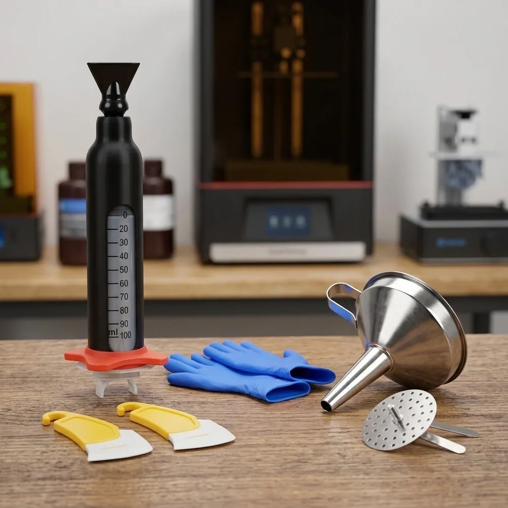 100ml Resin Recovery Pump Kit Stainless Steel Funnel with Mesh Filter 2 Glove Sets 2 Scrapers for SLA and For 3D Printers