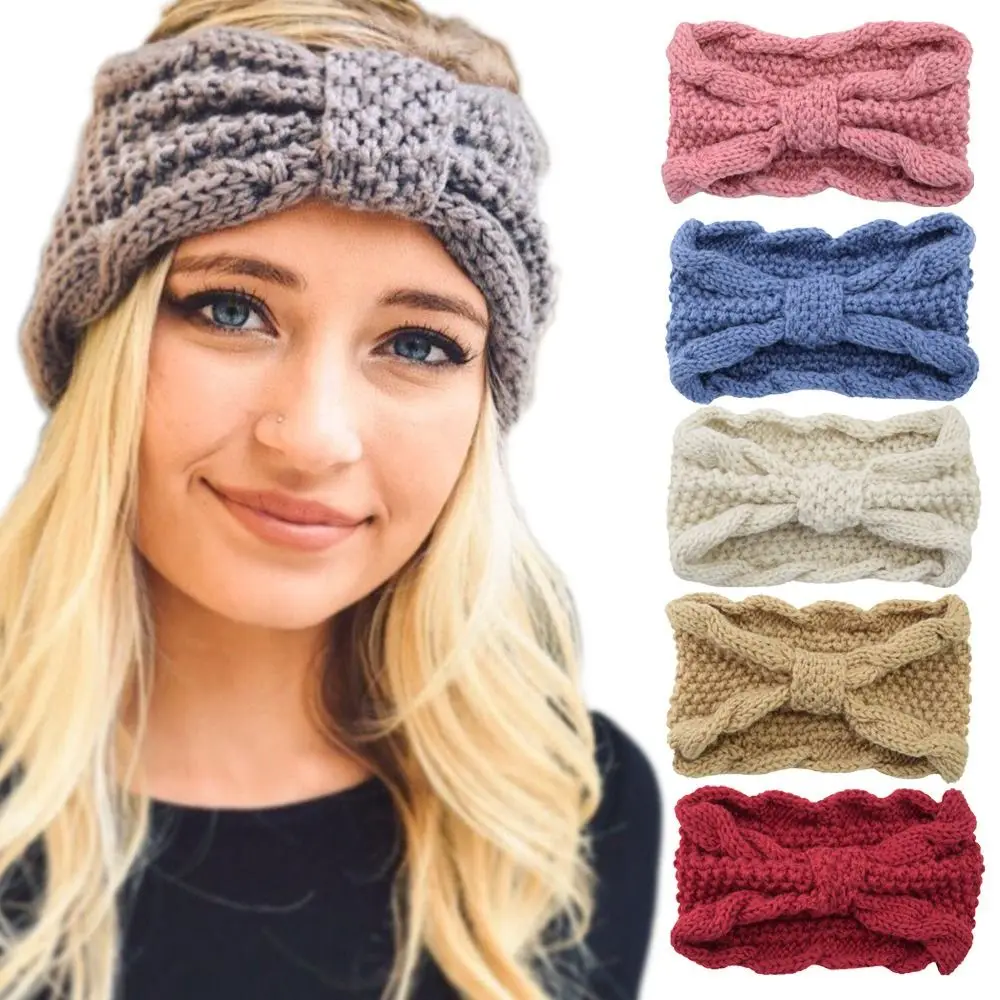 Turban Headwrap Winter Knitted Headband Solid Color Ear Warmer Soft Crochet Headband Hair Accessories Wide Knit Headbands