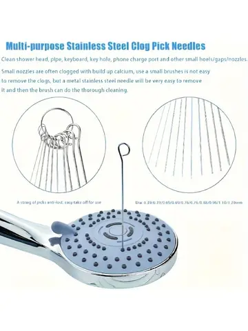 10 Stainless Steel Needle Shower Head Cleaning Brush Set, Suitable for Multi Size Shower Heads,bathroom Accessory Cleaning Tools