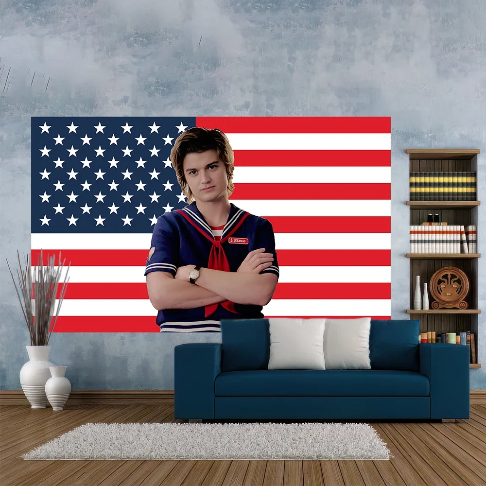 J-Joe K-Keery S-Steve Harrington American Flag Poster Tapestry Wall Hanging Room Decor