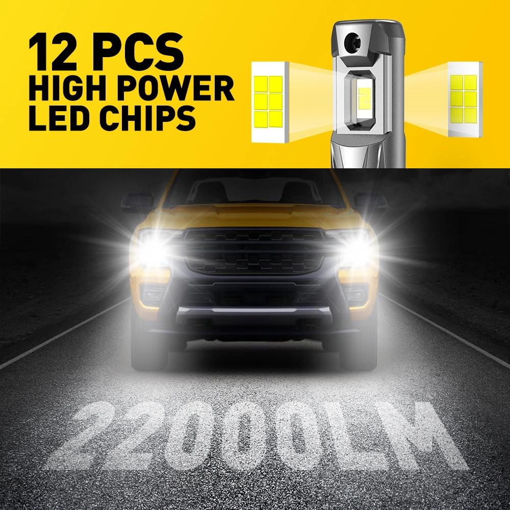 AUXITO 2Pcs 22000LM 120W Turbo H8 H11 LED Canbus Headlight 9005 HB3 9012 HIR2 H9 H16JP LED 360 12V CSP Chip 6500K Car Headlamp