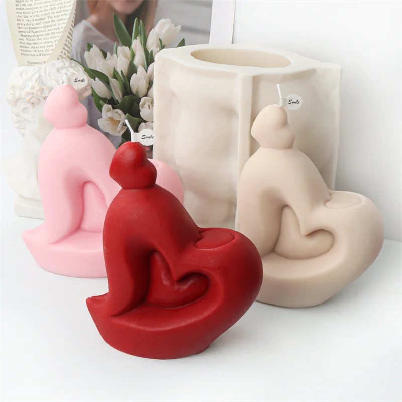 

3D Heart Silicone Candle Moulds DIY Heart with Heart Plaster Mousse Mold Chocolate Baking Crafts Making Tool Wedding Party Decor