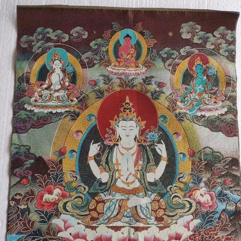 Tibetan Buddha Thangka, white Tara, embroidered brocade painting, exquisite home geomantic decoration, auspicious Thangka