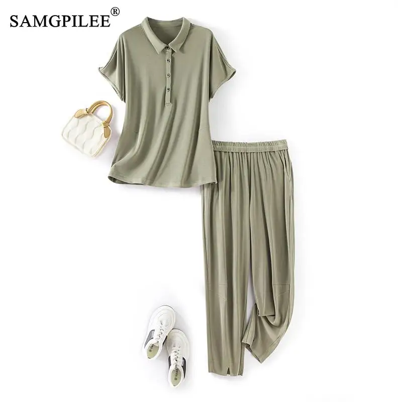 

Summer Outfits For Women 2023 Light Luxury Casual Suits European Pit Pattern T-shirt Women's Pants Drape Elegant Women's Sets