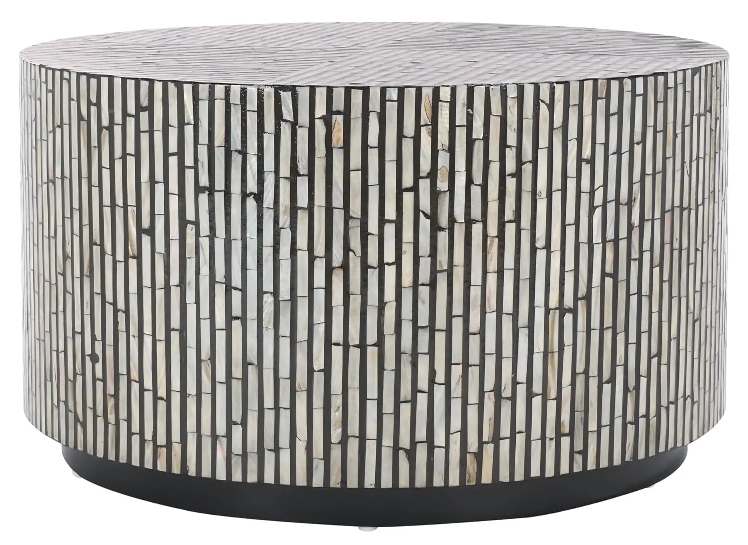 Round Coffee Table Black Mother of Pearl Inlay Living Room 30
